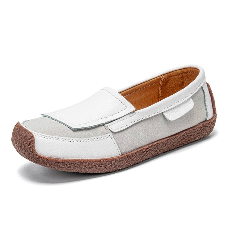 Naisten Nahkaa Splicing Soft Slip On Tasainen Loafers