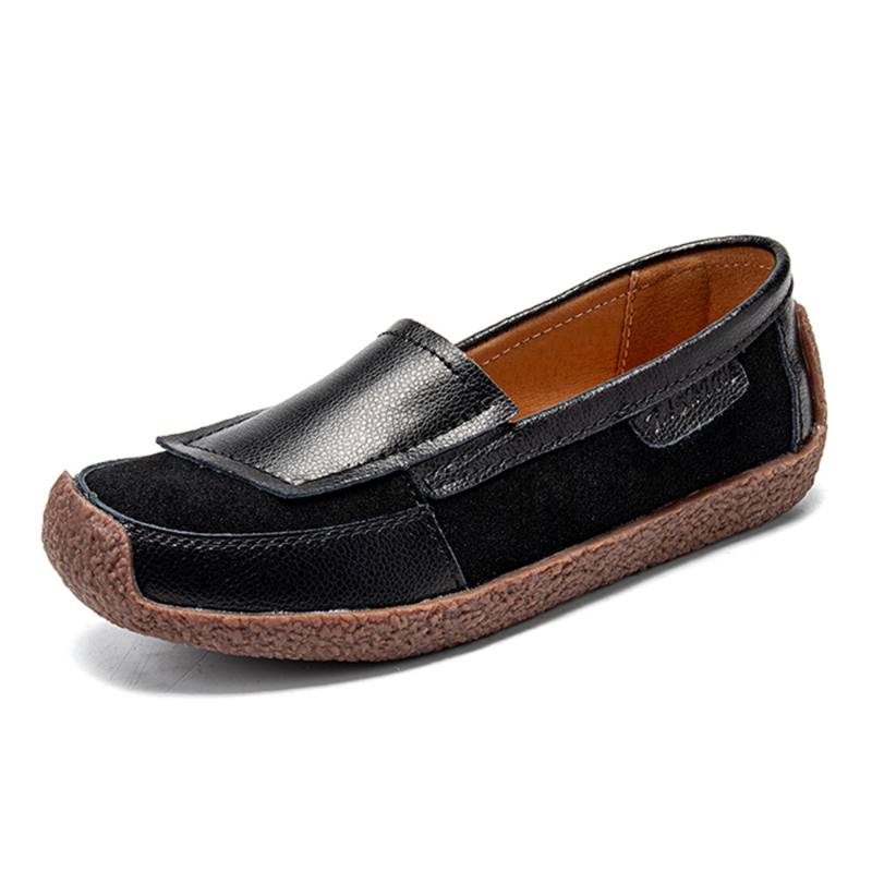 Naisten Nahkaa Splicing Soft Slip On Tasainen Loafers