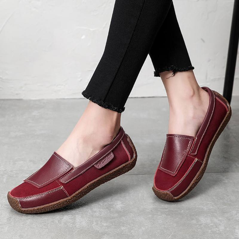 Naisten Nahkaa Splicing Soft Slip On Tasainen Loafers