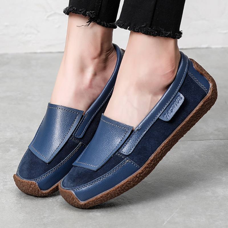 Naisten Nahkaa Splicing Soft Slip On Tasainen Loafers