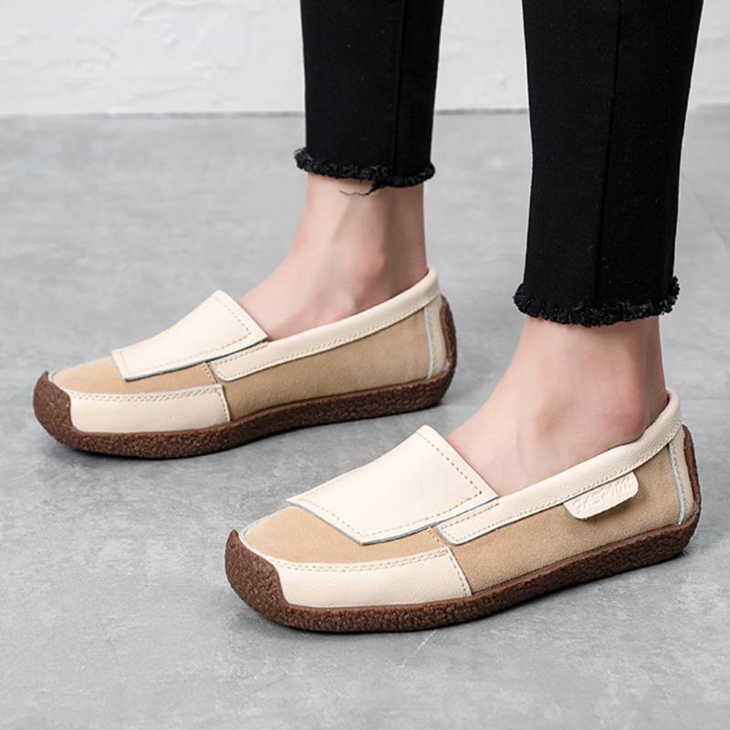 Naisten Nahkaa Splicing Soft Slip On Tasainen Loafers