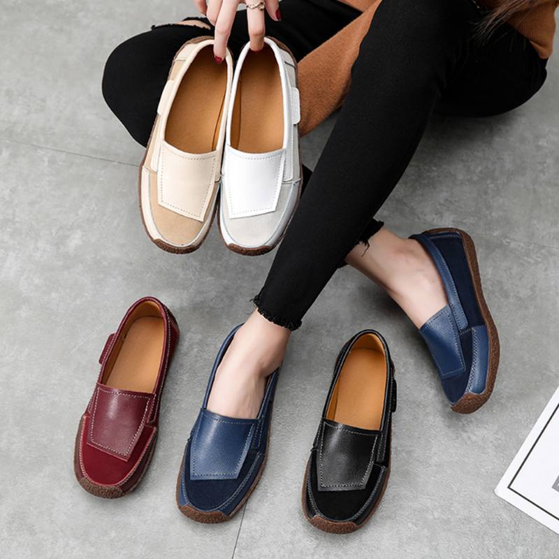 Naisten Nahkaa Splicing Soft Slip On Tasainen Loafers