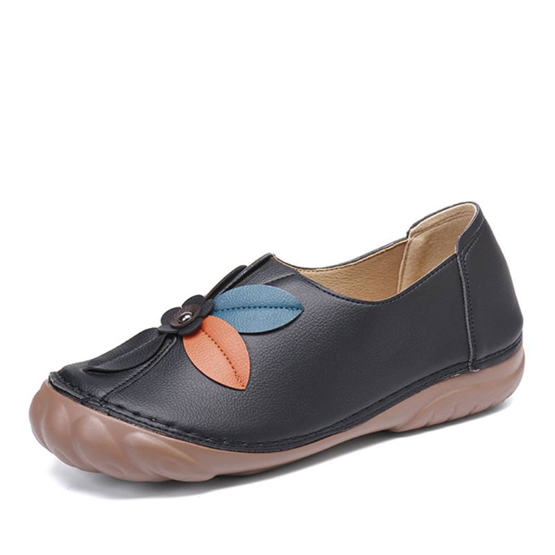 Naisten Retro-kukkaompeleet Pyöreät Toe Slip Flat Loafers -kenkiin