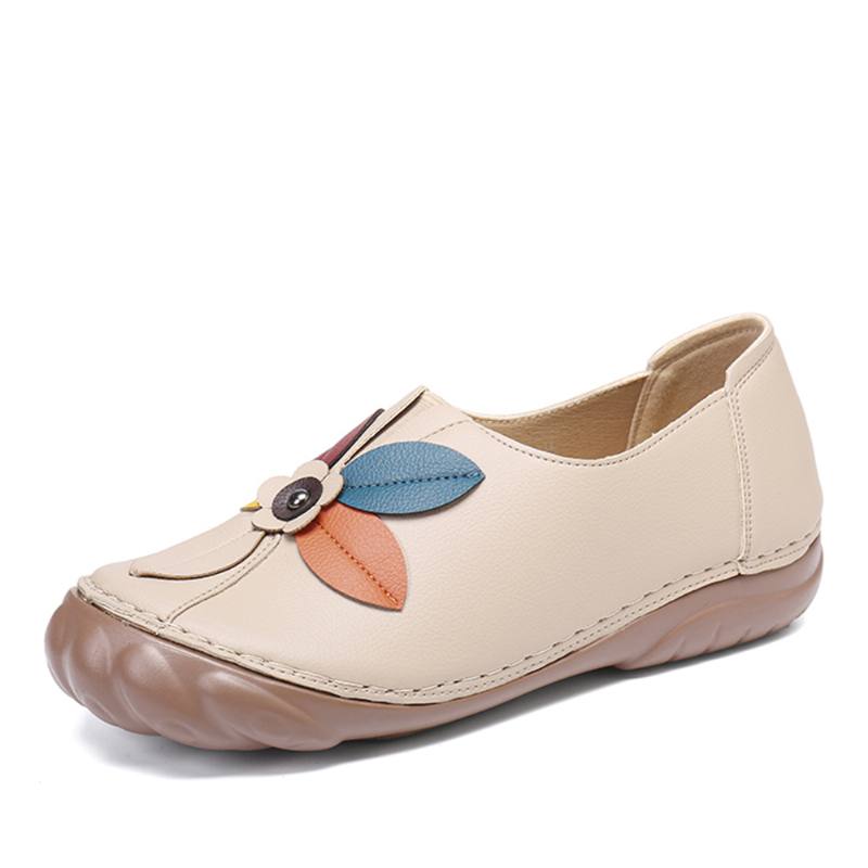 Naisten Retro-kukkaompeleet Pyöreät Toe Slip Flat Loafers -kenkiin