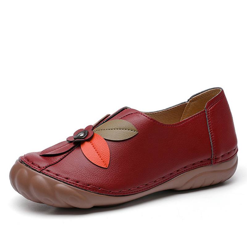 Naisten Retro-kukkaompeleet Pyöreät Toe Slip Flat Loafers -kenkiin