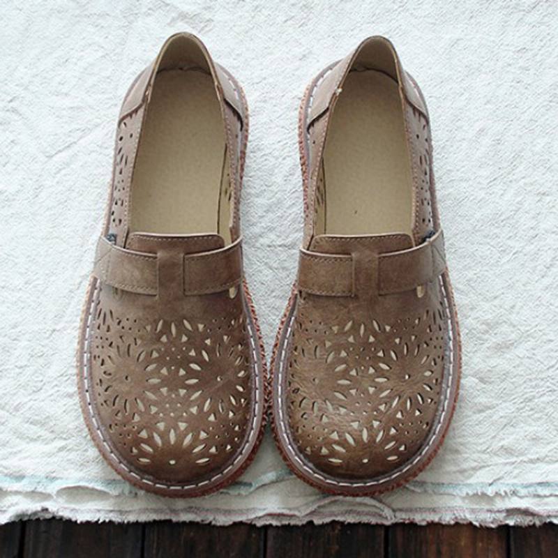 Naisten Retro Rento Slip On Pyöreä Kärki Hengittävä Kovaa Kulutusta Loafers Kengät