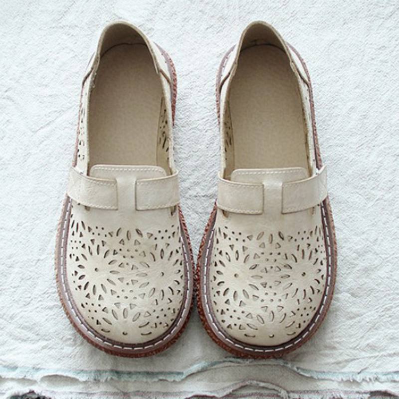 Naisten Retro Rento Slip On Pyöreä Kärki Hengittävä Kovaa Kulutusta Loafers Kengät