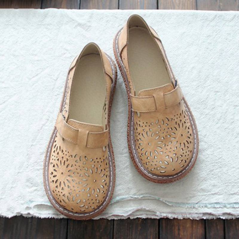 Naisten Retro Rento Slip On Pyöreä Kärki Hengittävä Kovaa Kulutusta Loafers Kengät