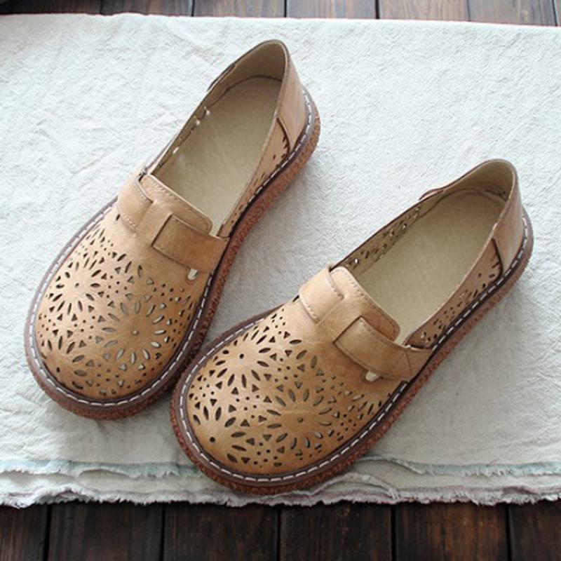 Naisten Retro Rento Slip On Pyöreä Kärki Hengittävä Kovaa Kulutusta Loafers Kengät