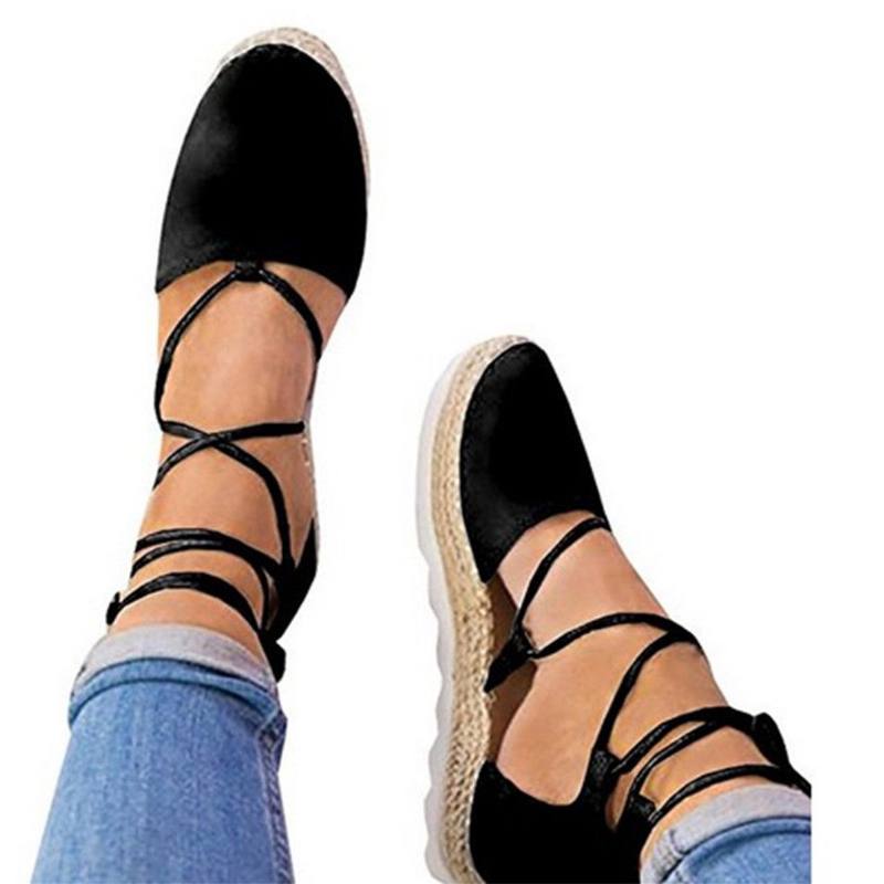 Naisten Strappy Espadrilles Plus -kokoiset Rento Yksiväriset Kesäsandaalit