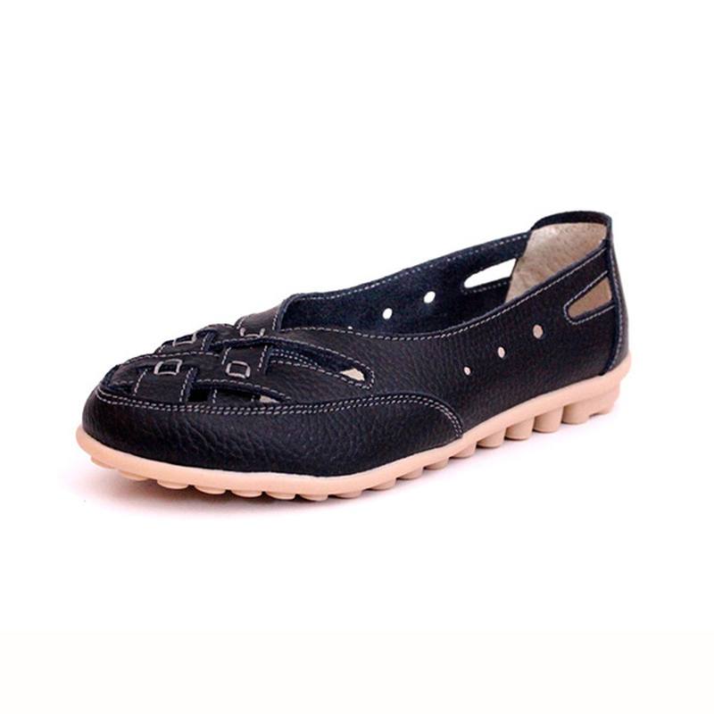 Naisten Summer Flat Rento Outdoor Hollow Out Nahka Pehmeät Mukavat Flat Loafers Kengät