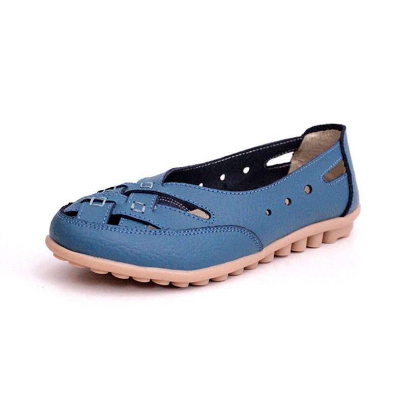 Naisten Summer Flat Rento Outdoor Hollow Out Nahka Pehmeät Mukavat Flat Loafers Kengät