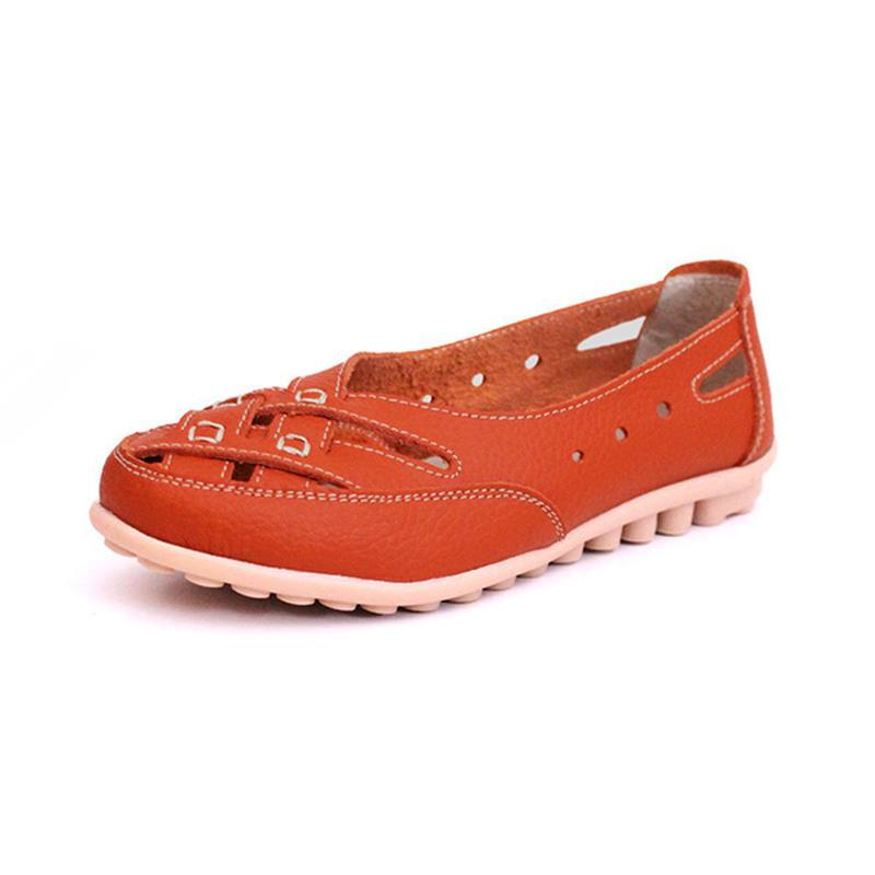 Naisten Summer Flat Rento Outdoor Hollow Out Nahka Pehmeät Mukavat Flat Loafers Kengät