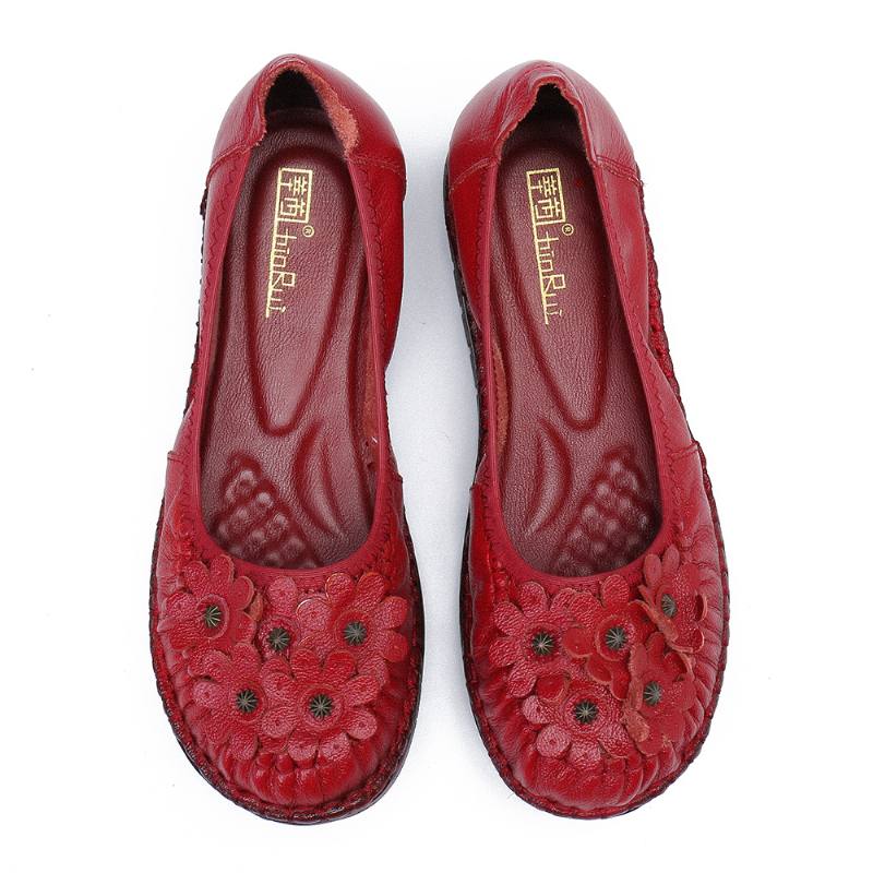 Retro Flowers Decor Nahka Liukumaton Pehmeä Pohja Rento Slip-on Litteät Kengät