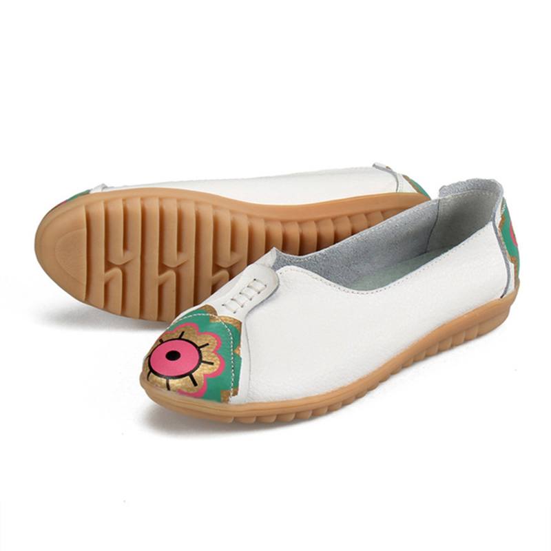 Sun Eye Kukkakuvio Pehmeä Nahka Slip-ons Lazy Driving Flat Loafers