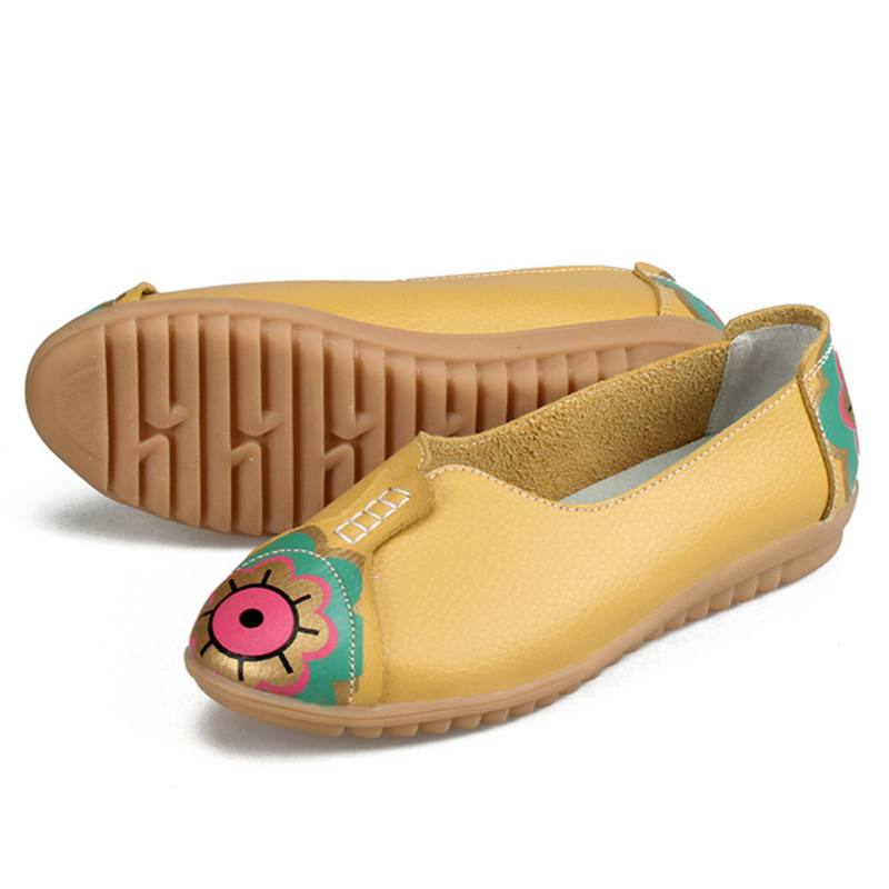 Sun Eye Kukkakuvio Pehmeä Nahka Slip-ons Lazy Driving Flat Loafers