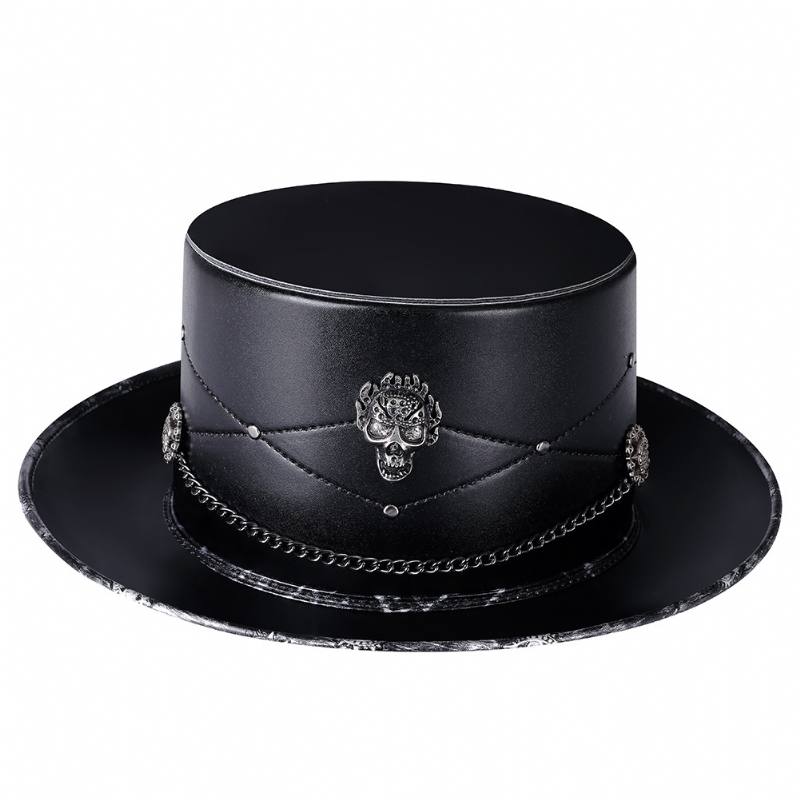 Doctor Pu Leather Magic Skull Black Top Hat Naisten Valokuvarekvisiitta