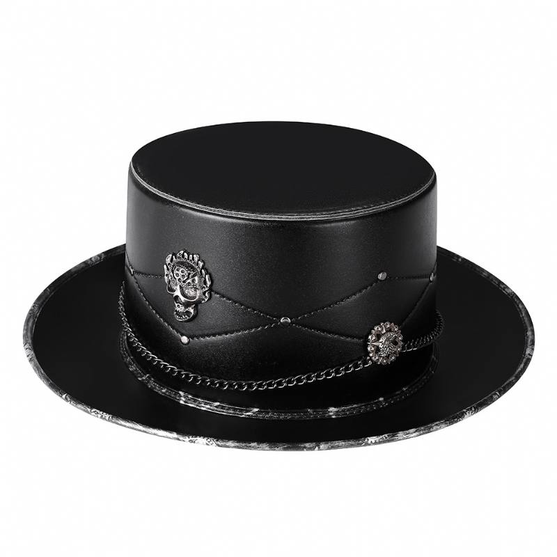 Doctor Pu Leather Magic Skull Black Top Hat Naisten Valokuvarekvisiitta