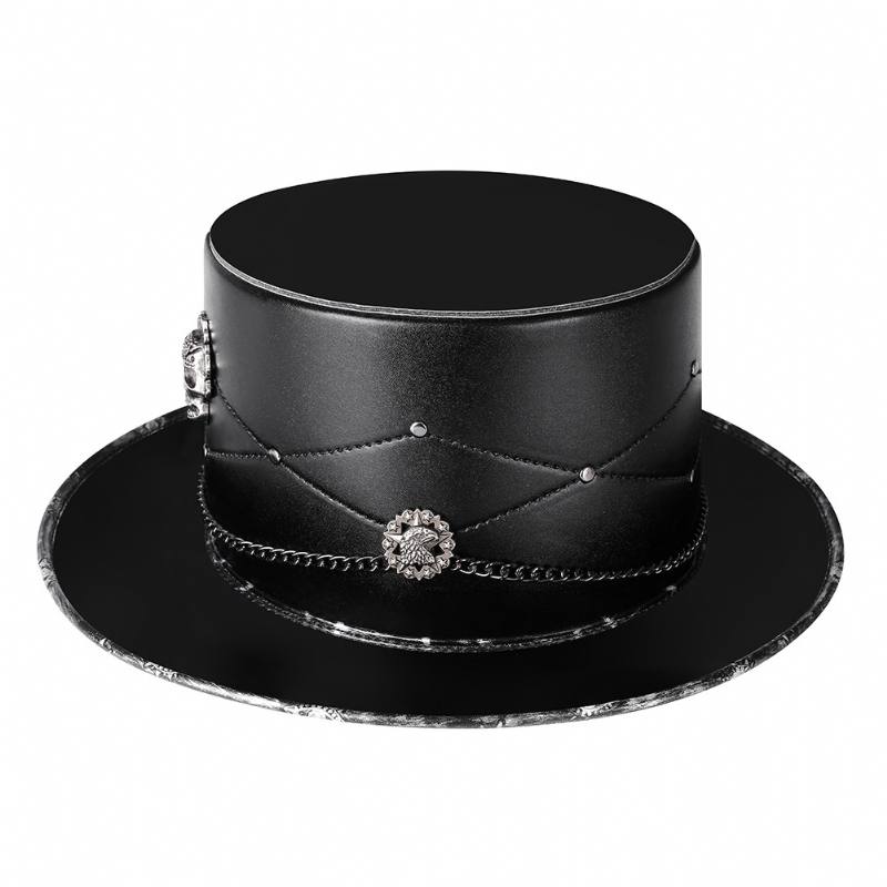 Doctor Pu Leather Magic Skull Black Top Hat Naisten Valokuvarekvisiitta