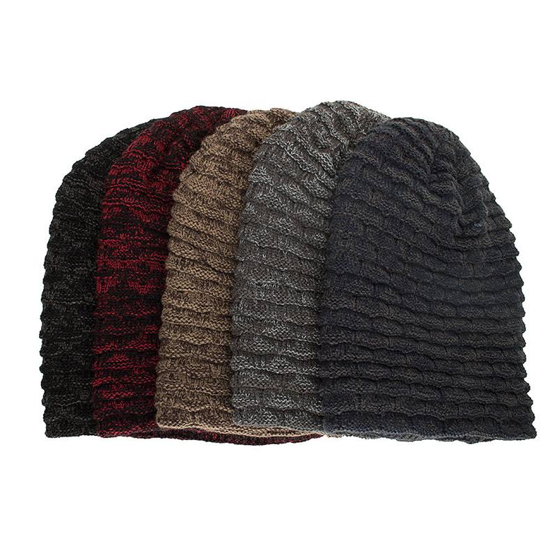 Miehet Naiset Special Stripe Plus Velvet Knitted Hat Pipohatut