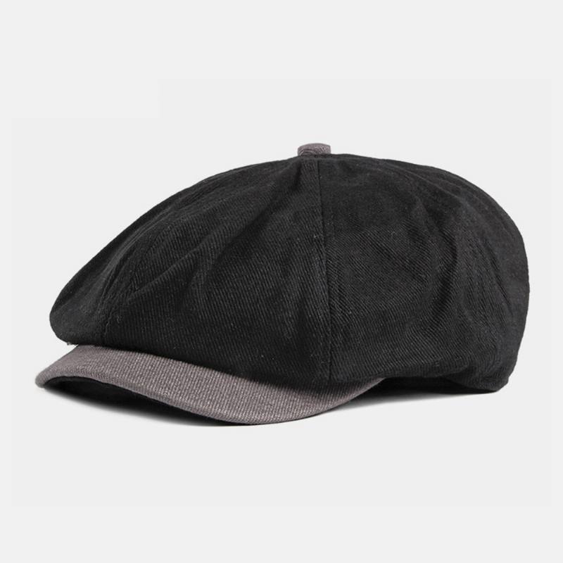 Miehet Puuvilla Brittiläinen Tyyli Street Trend Kontrasti Väri Outdoot Sunvisor Forward Hat Baretti Hattu Kahdeksankulmainen Hattu