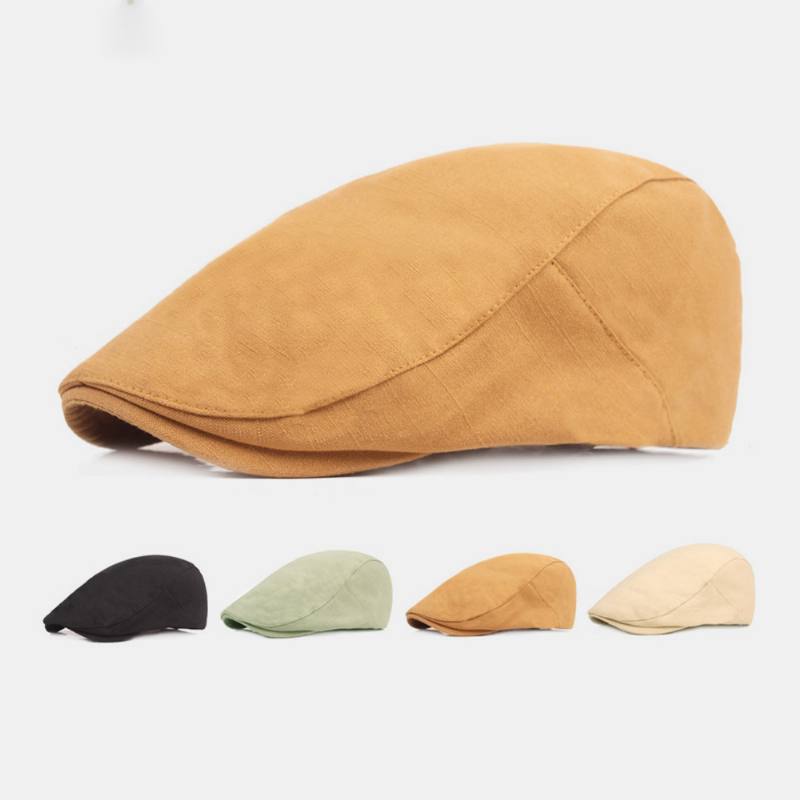 Miesten Cotton Baret Cap Yksivärinen Säädettävä Rento Retro Aurinkovarjo Eteenpäin Lippalakki Litteä Hattu