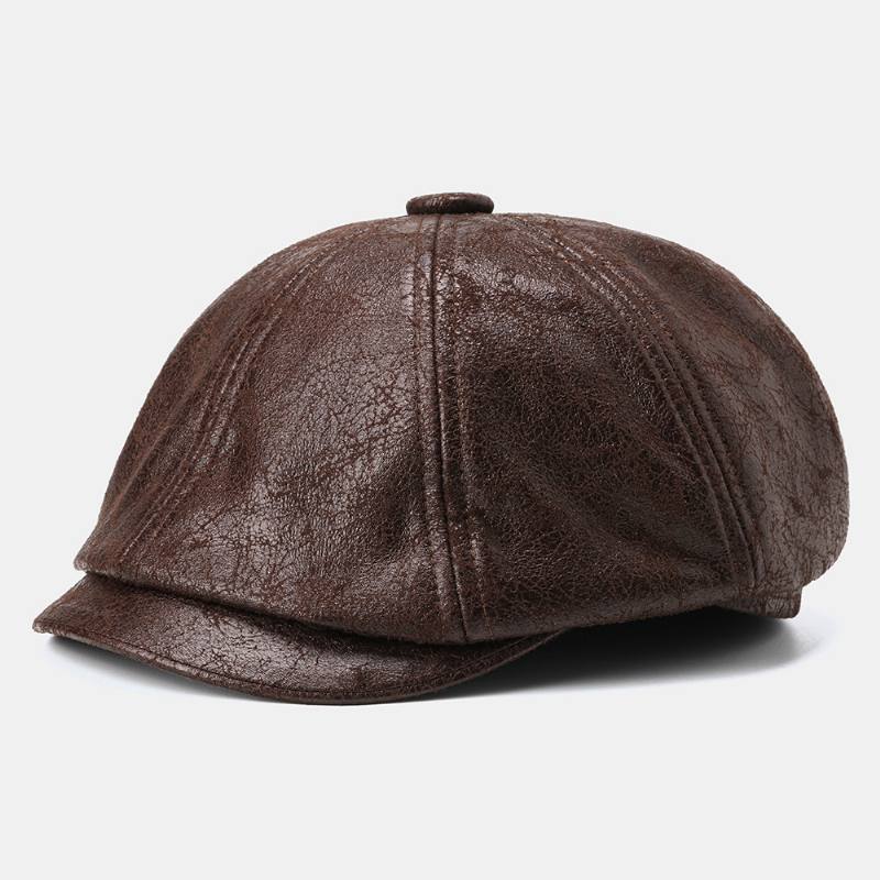 Miesten Krakattu Pu-nahkainen Newsboy-hattu Retro-barettilakkit