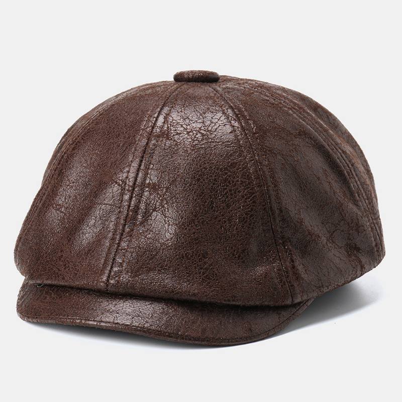 Miesten Krakattu Pu-nahkainen Newsboy-hattu Retro-barettilakkit