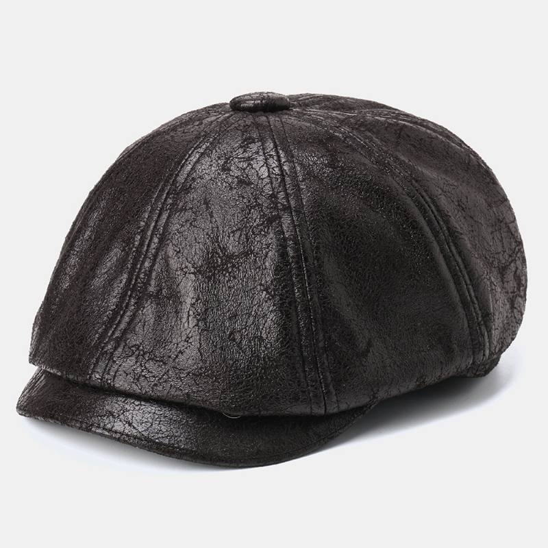 Miesten Krakattu Pu-nahkainen Newsboy-hattu Retro-barettilakkit