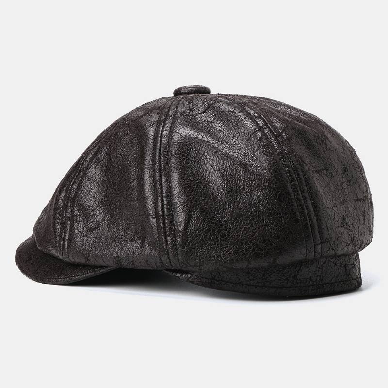 Miesten Krakattu Pu-nahkainen Newsboy-hattu Retro-barettilakkit