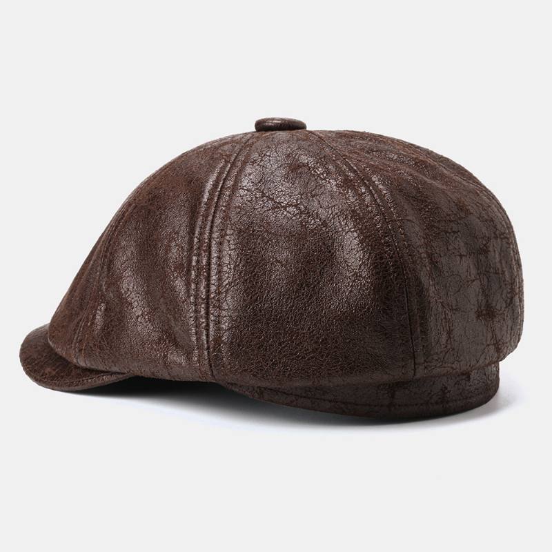 Miesten Krakattu Pu-nahkainen Newsboy-hattu Retro-barettilakkit