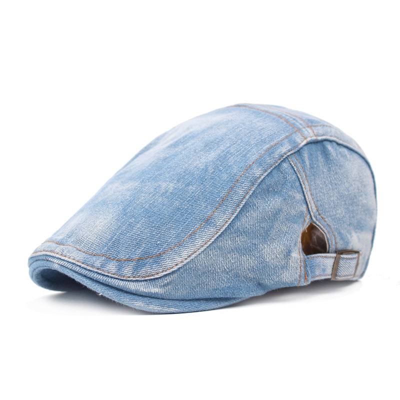 Miesten Naisten Pesty Denim Säädettävä Solid Painter Baret Hat