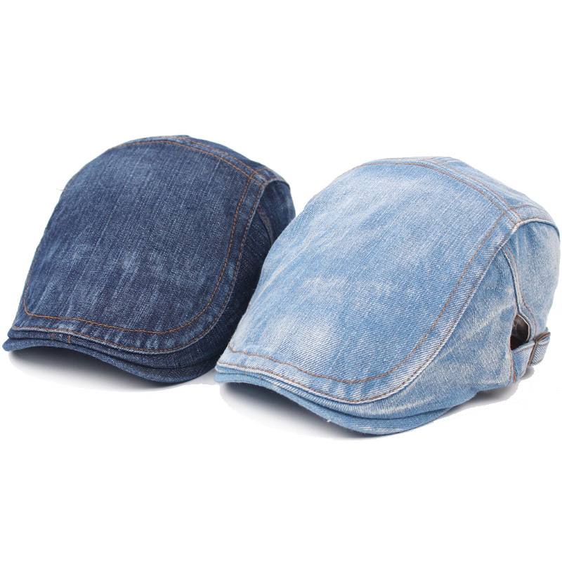 Miesten Naisten Pesty Denim Säädettävä Solid Painter Baret Hat