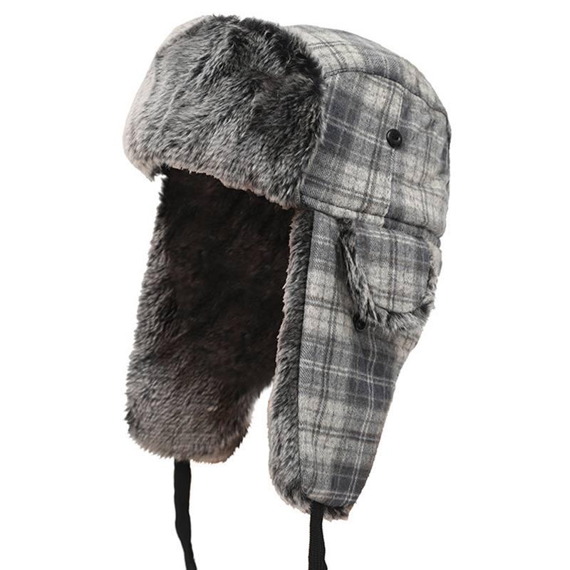 Miesten Naisten Plaid Plus Velvet-kuulosuojaimet Ushanka Trapper Hat