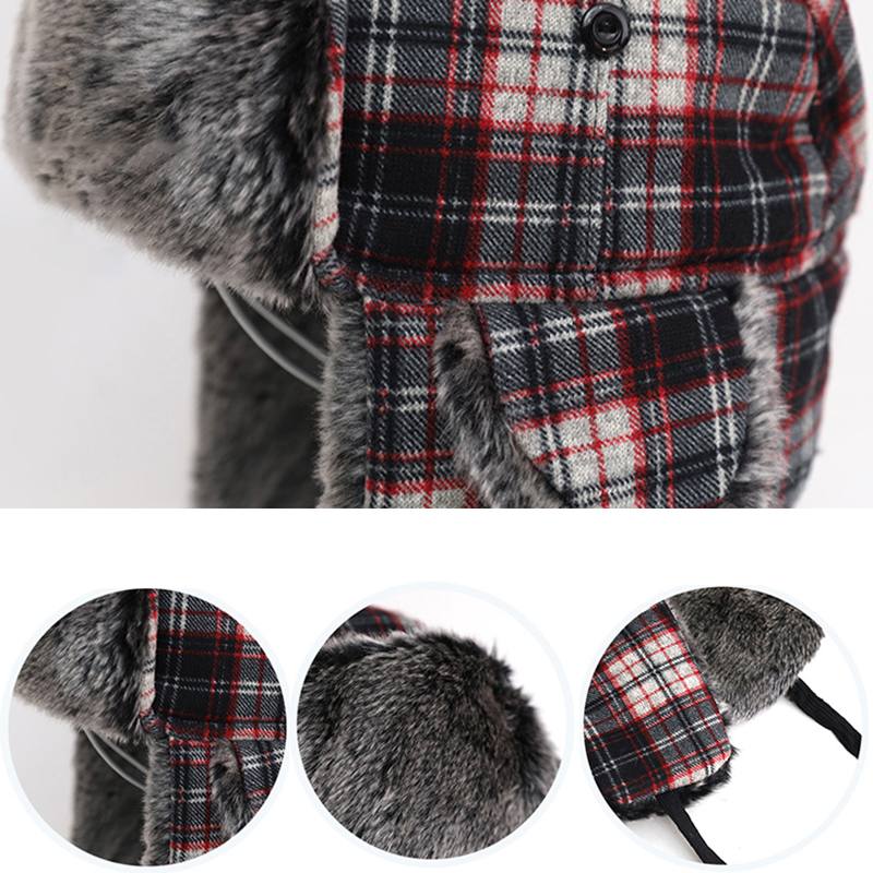 Miesten Naisten Plaid Plus Velvet-kuulosuojaimet Ushanka Trapper Hat