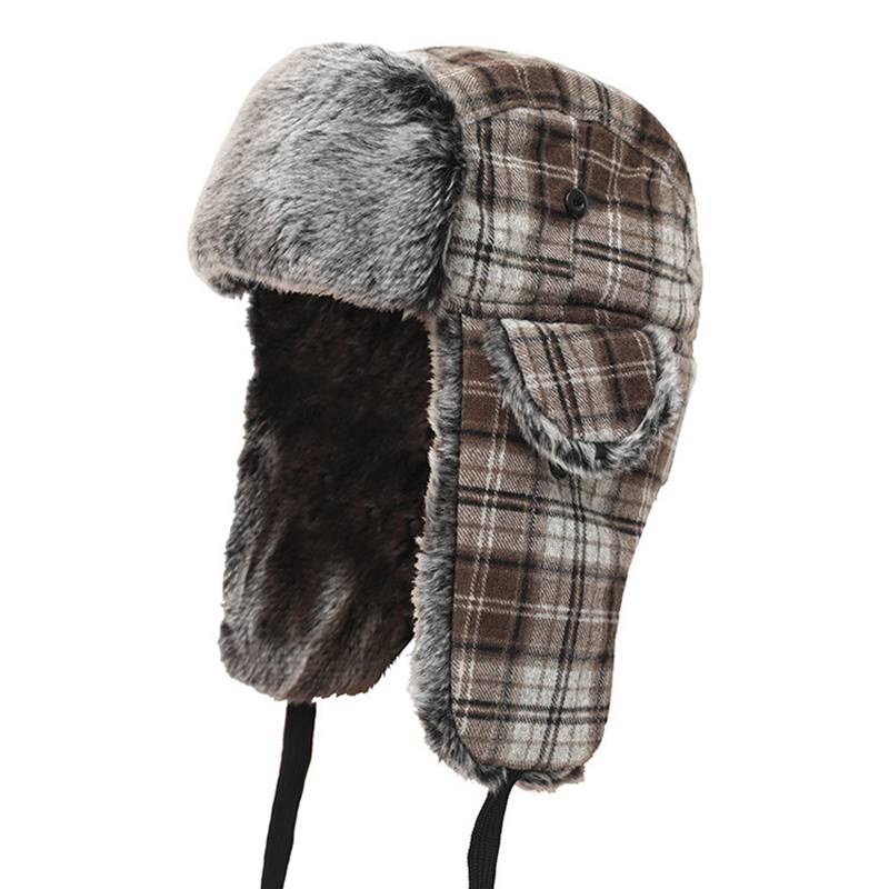 Miesten Naisten Plaid Plus Velvet-kuulosuojaimet Ushanka Trapper Hat