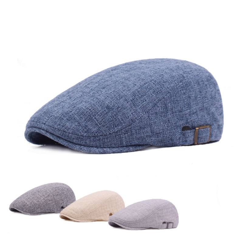 Miesten Pellava Solid Baret Caps Rento Newsboy Forward Hat Gorras