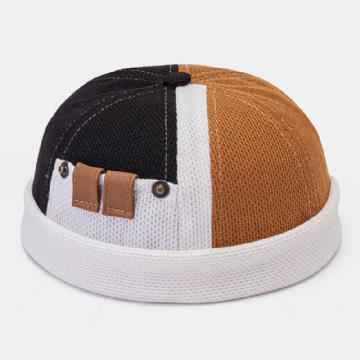 Miesten Polar Fleece Colour Block Stitching Dome Beanie Skull Cap Syksy Talvi Lämmin Säädettävä Nahka Solki Landlord Cap