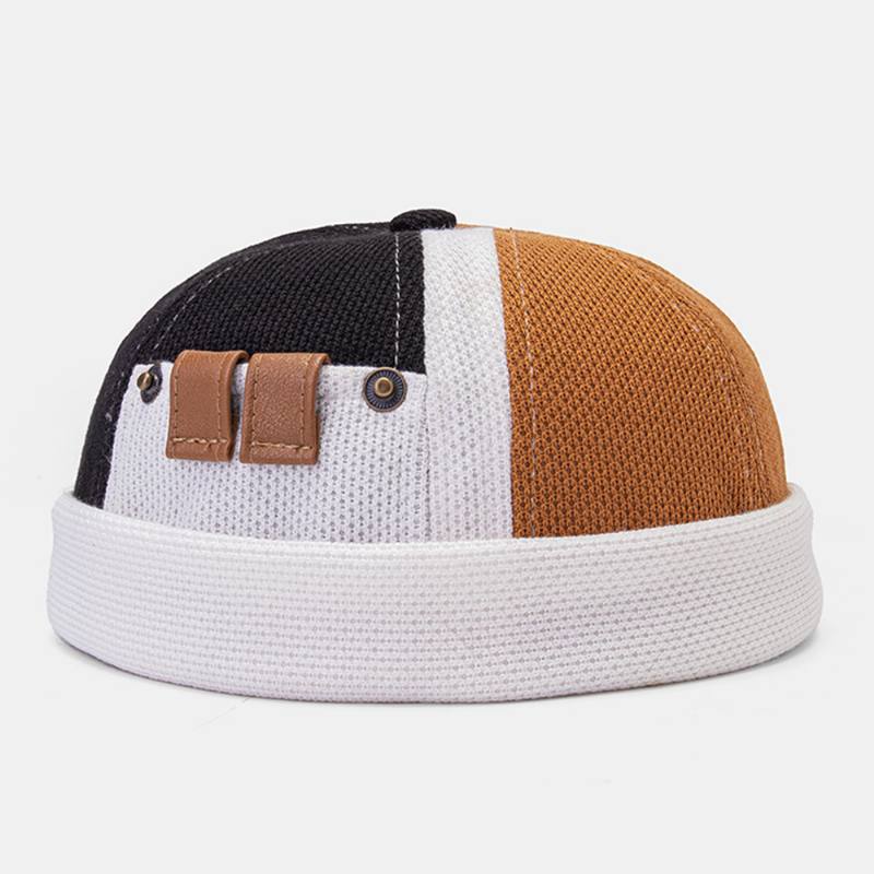 Miesten Polar Fleece Colour Block Stitching Dome Beanie Skull Cap Syksy Talvi Lämmin Säädettävä Nahka Solki Landlord Cap