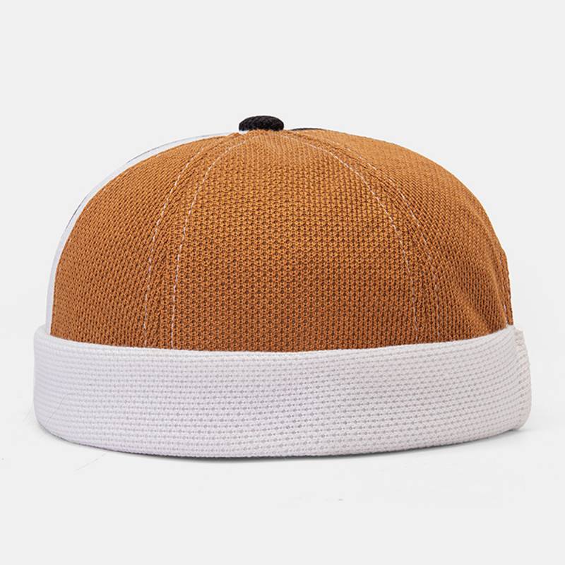 Miesten Polar Fleece Colour Block Stitching Dome Beanie Skull Cap Syksy Talvi Lämmin Säädettävä Nahka Solki Landlord Cap