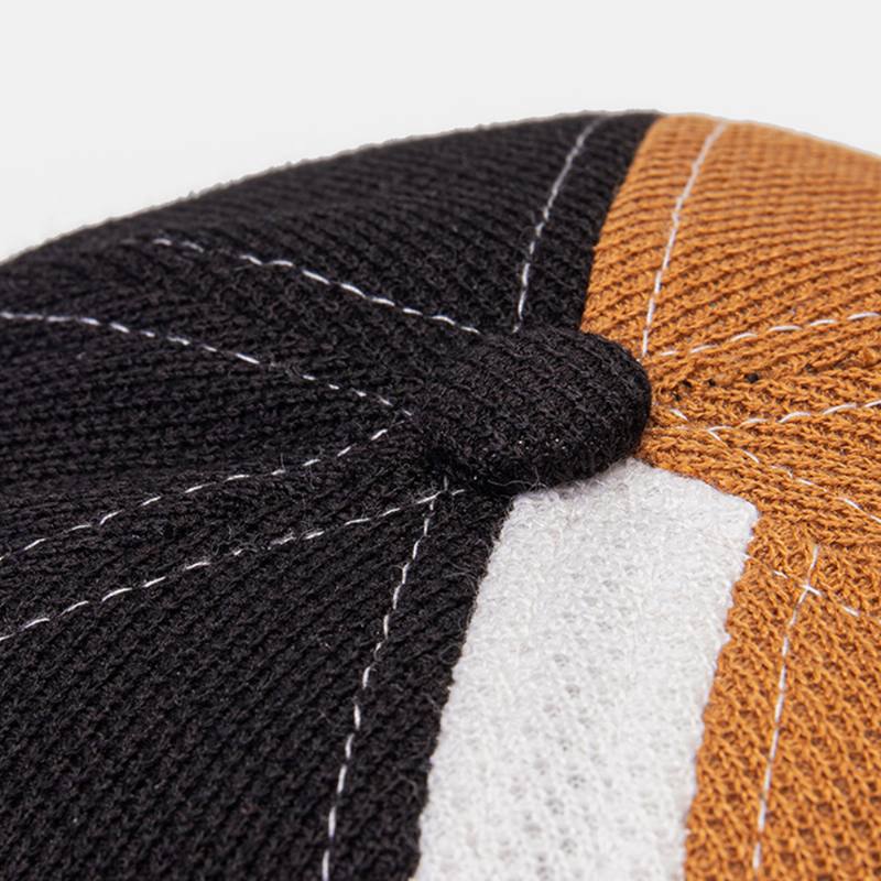 Miesten Polar Fleece Colour Block Stitching Dome Beanie Skull Cap Syksy Talvi Lämmin Säädettävä Nahka Solki Landlord Cap