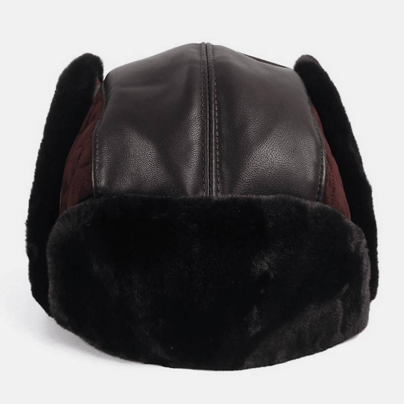 Miesten Pu Plus Velvet Thicken Trapper Hat Yksivärinen Argyle Kylmäsuojaus Tuulenpitävä Kuulosuojaus Ushanka Hat