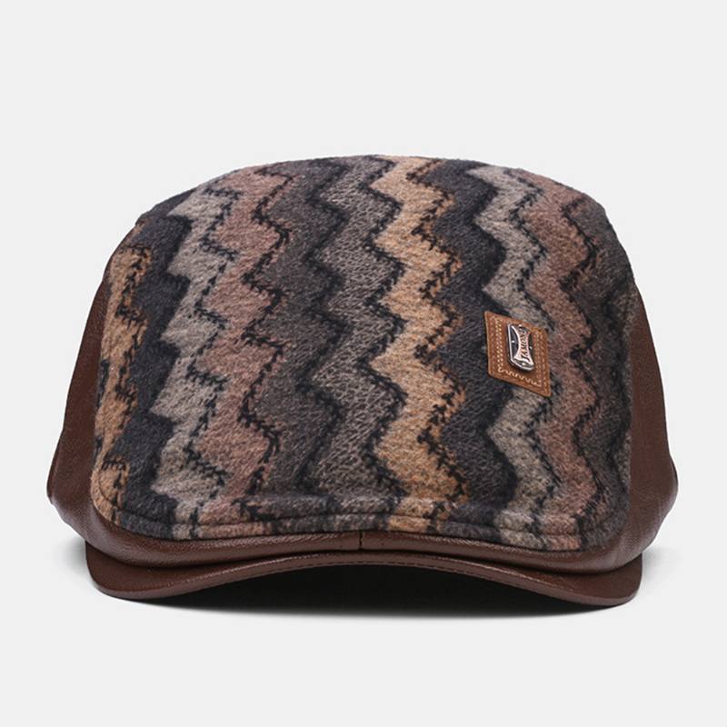 Miesten Retro Rento Outdoor Wave Stripe Pattern Patchwork Baretti Hattu Eteenpäin Hattu