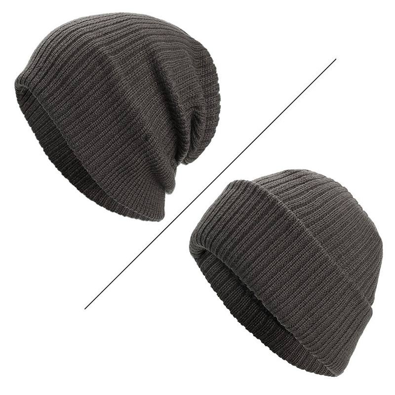 Miesten Winter Thicken Brimless Neulottu Hat Slouch Pipo Caps