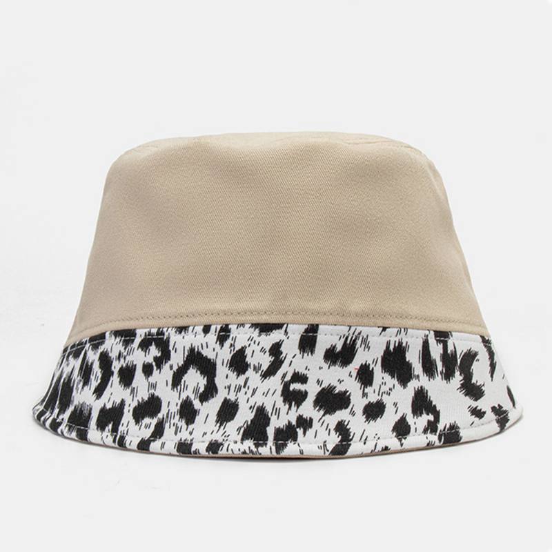 Naisten Patchwork Leopardikuviopainatusti Aurinkohattu Puuvilla Muoti All-match Aurinkovoide Bucket Hat