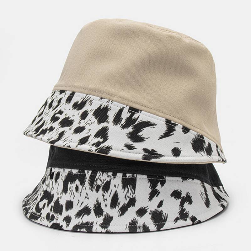 Naisten Patchwork Leopardikuviopainatusti Aurinkohattu Puuvilla Muoti All-match Aurinkovoide Bucket Hat