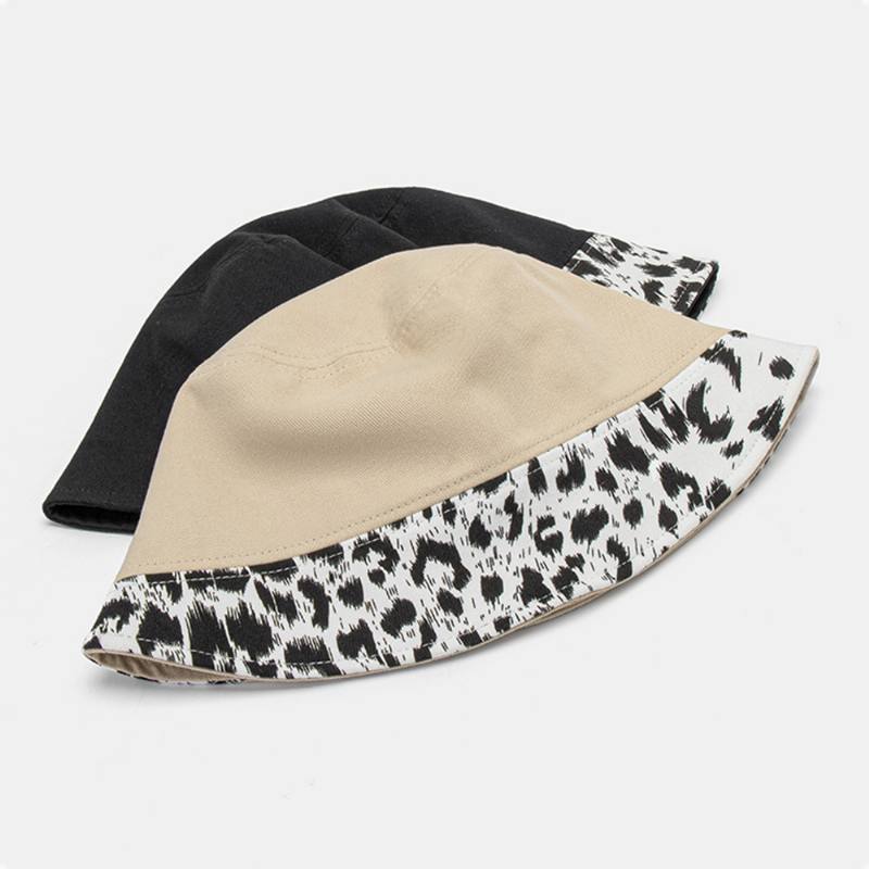 Naisten Patchwork Leopardikuviopainatusti Aurinkohattu Puuvilla Muoti All-match Aurinkovoide Bucket Hat