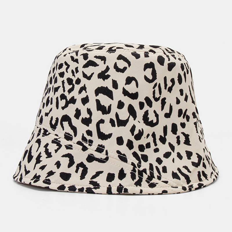 Naisten Patchwork Leopardikuviopainatusti Aurinkohattu Puuvilla Muoti All-match Aurinkovoide Bucket Hat