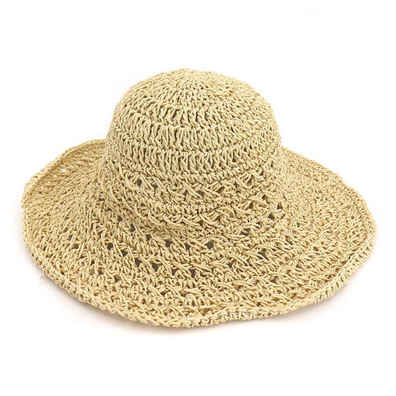 Naisten Summer Hollow Out Bucket Hat Outdoor Dress Beach Taittuva Kudottu Visiiri