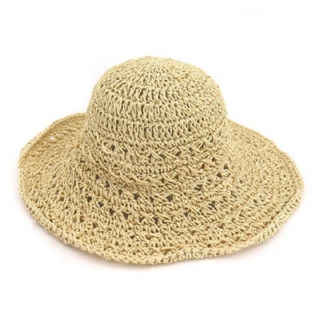 Naisten Summer Hollow Out Bucket Hat Outdoor Dress Beach Taittuva Kudottu Visiiri